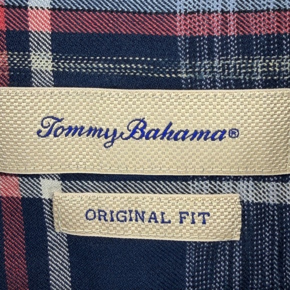Tommy Bahama Mens M Silk Plaid Short Sleeve Button Up Shirt Original Fit Blue - Picture 5 of 11